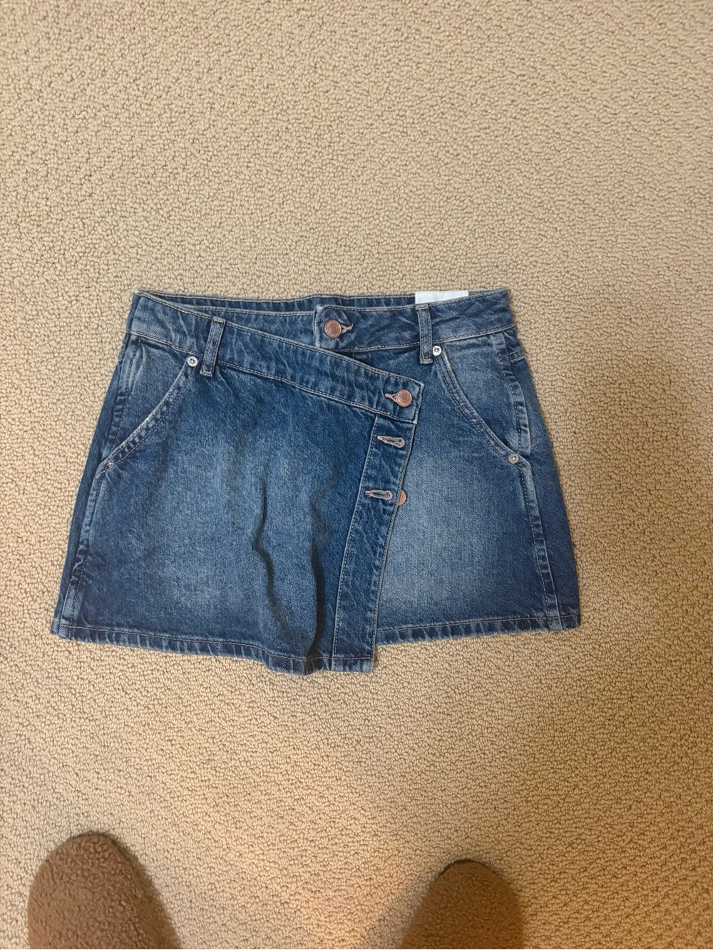 Free People Blue Denim Mini Skirt with Copper Accent